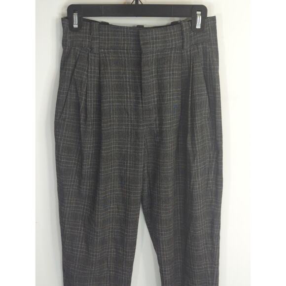 Zara Gray Plaid Pleated Hi Rise Pants Women's  XS Preppy Academia Modest - Picture 3 of 12